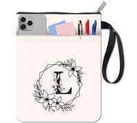 craspire Pochette de Protection pour Livre de 11 x 8,6 Pouces avec Fermeture Éclair et Pochette Supplémentaire Motif Floral Double Face Lettre L Lavable en Tissu pour Carnet de Notes