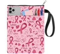 craspire Pochette de Protection Rose de 11 x 8,6 Pouces avec Fermeture Éclair Pochette Supplémentaire Ruban de Sensibilisation au Cancer du Sein Double Face Pochette en Tissu Lavable pour Carnet