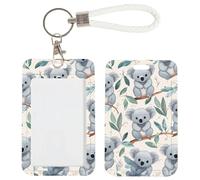 craspire Porte Badge D'Identité Koala avec Cordon Détachable en Cuir PU Porte Clés Rectangulaire Transparent Fenêtre D'Identification Étiquette de Nom Protection Verticale Clips pour Sac pour Femmes