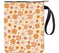 craspire Protège-Livre Floral Orange pour Livres de Poche, Couverture de Livre en Tissu Lavable avec Fermeture Éclair et Poche Supplémentaire pour Les Amateurs de Livres, Camarades de Classe, Amis