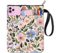 craspire Protège Livres à Fleurs et Plantes Rose Lavable avec Fermeture Éclair et Pochette Supplémentaire Idéal pour Les Amateurs de Livres Ou comme Cadeau de Classe.