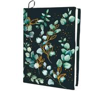 CRASPIRE Protège-livres extensibles en tissu polyester lavable et réutilisable Motif feuilles vertes Convient à la plupart des livres à couverture rigide Noir
