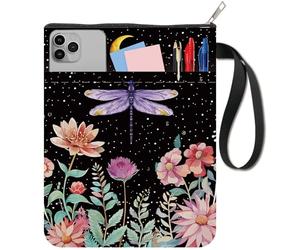 craspire Protège Livres Libellule Couverture de Livre Lune Housse de Livre à Fleurs pour Livres de Poche Housse de Livre en Tissu Lavable avec Fermeture Éclair et Poche Supplémentaire Les Amoureux