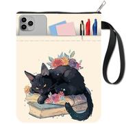 craspire Protège Livres Motif Chat Noir Couverture de Livre à Fleurs Pochette de Livre Vintage pour Livres de Poche Couverture de Livre en Tissu Lavable avec Fermeture Éclair et Poche Supplémentaire