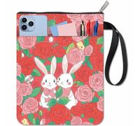 craspire Protège Livres Motif Lapin Motif Fleur Rose pour Livres de Poche Lavable avec Fermeture Éclair et Pochette Supplémentaire Idéal pour Les Amoureux des Livres Ou comme Cadeau de Classe.