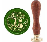 craspire Renard Cachet de Cire Arbre de Vie Tampon de Cire Lune 30 mm/1.18 Pouces Tête en Laiton Amovible Timbre D'Étanchéité avec Manche en Bois pour Invitation Enveloppe Scrapbooking Décor