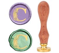 craspire Rétro Alphabet Cachet de Cire Initiales Fleur Vintage 26 Lettres C 25 mm Tête en Laiton Amovible Manche en Bois Tampon de Cire à Cacheter pour Enveloppe Invitation Embellissement Cadeau