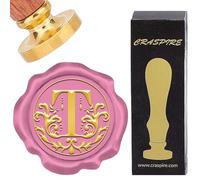 craspire Rétro Alphabet Cire Cachet Initiales Vintage 26 Lettres AZ 25mm Tête en Laiton Amovible Poignée en Bois pour Enveloppes Invitation Emballage Cadeau Décoration (Lettre T)