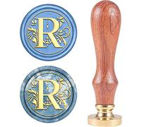 CRASPIRE Retro Alphabet Initiales Cire Cachet Cachet Classique Vintage 26 Lettres AZ 25mm Tête en Laiton Amovible Manche en Bois pour Enveloppe Invitation Embellissement Cadeau Décoration (Lettre R)