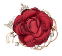 CRASPIRE Rose Broche Tissu Élégant Fleur Perle Roses Alliage Broches à la Main Perles de Cristal Tissu Floral Épinglettes Vintage Rouge pour les Femmes de Noce Saint Valentin Robe Costume Accessoires