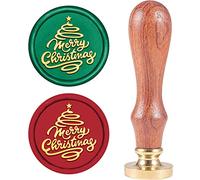 CRASPIRE Sceau de cire amovible en forme d'arbre de Noël avec tête en laiton et poignée en bois 25 mm pour enveloppes, invitations de mariage, emballages de vin, Noël, Halloween, fête de Noël