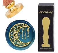 craspire Sceau de Cire de Lune Sceau de Cachet Sceaux de Cachet 30 mm Tête de Tampon en Laiton Amovible Rétro avec Poignée en Bois pour Enveloppes Invitations Cartes Paquet Cadeau de Mariage