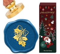 craspire Sceau de Cire en Forme de Feuilles de Houx Plantes d'hiver de Noël du Nouvel an 25mm Rétro Vintage Tête de Tampon Amovible en Laiton avec Manche en Bois pour Enveloppes de Fête Lettres
