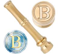 craspire Sceau de Cire Lettre B Tampons de Cire à Cacheter Alphabet 15mm en Métal Doré Laiton Rétro Vintage Mini Tampon Initial avec Poignée en Bambou pour Carte de Thanksgiving Enveloppe Invitation