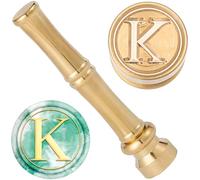craspire Sceau de Cire Lettre K en Laiton 15mm en Métal Doré Rétro Vintage Alphabet Initial Mini Tampon avec Poignée en Bambou pour Cartes de Thanksgiving Enveloppes Invitations de Fête de Mariage
