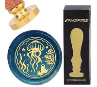 craspire Sceau de Cire Méduse Timbre Animaux Marins Tampons de Cire à Cacheter 25 mm Tête en Laiton Amovible Vintage avec Poignée en Bois pour Mariage Noël Nouvel an Fête Enveloppes Invitations