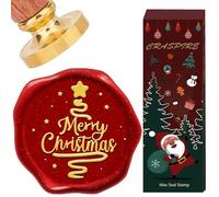 craspire Sceau de Cire pour Sapin de Noël Étoile de Noël 25mm Style Rétro Vintage en Laiton Doré avec Manche en Bois pour Bricolage Scrapbooking Invitations Enveloppes Emballages de Vin
