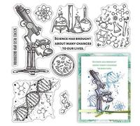 craspire Science Tampons en Caoutchouc Transparent Expérience ADN Microscope Tube à Essai Bécher Transparent Vintage Cachet de la Poste Silicone Sceaux Timbre Journalisation Fabrication de Cartes