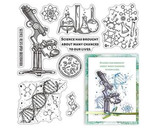 craspire Science Tampons en Caoutchouc Transparent Expérience ADN Microscope Tube à Essai Bécher Transparent Vintage Cachet de la Poste Silicone Sceaux Timbre Journalisation Fabrication de Cartes
