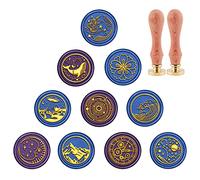 craspire Set de Tampons en Cire à Cacheter, Thème de l'univers 10pcs Tête en Laiton 2pcs Poignée en Bois Timbre Rétro pour Cartes-Cadeaux de Mariage Enveloppes Emballages de Vin