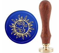 craspire Sun Moon Wax Seal Stamp Moon Face Wax Stamp 30mm/1.18inch Amovible Brass Head Sealing Stamp with Wooden Handle for Invitation Envelope Cards Gift Scrapbooking Decor