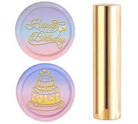craspire Tampon à Cire Motif 2 Faces Joyeux Anniversaire Ballon Gâteau d'anniversaire Sceau en Cire 15mm Mini Colonne en Laiton Or Tampons de Sceau Vintage pour Invitations d'anniversaire Cartes
