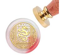 craspire Tampon Cire à Cacheter Dragon, Timbre de Sceau de Cire 30mm Tête Ronde en Laiton avec Manche en Bois Universel pour Sceller Le Mariage Lettre Carte Cadeau Invitation Scrapbooking