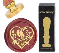 craspire Tampon de Cire à Cacheter en Forme de Cœur 25 mm Tête en Laiton Amovible Timbre de Cire à Cacheter Vintage Love Heart Bird avec Manche en Bois pour Mariage, Saint Valentin, Noël, Enveloppes