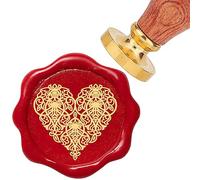 craspire Tampon de Cire à Cacheter en Forme de Cœur 25 mm Tête en Laiton Amovible Timbre de Cire à Cacheter en Forme de Cœur Vintage avec Manche en Bois pour Mariage, Saint-Valentin, Noël, Enveloppes