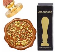 craspire Tampon de Cire à Cacheter en Forme de Fleur Branche de Plante Feuilles Tampon de Cire 30mm Tête de Tampon en Laiton Amovible Vintage avec Poignée Rétro en Palissandre pour Invitations