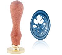 craspire Tampon de Cire à Cacheter Lapin et Ballons Tampons de Cire à Cacheter Conte de Fées Ovale 20 × 30 mm Tête en Laiton Amovible Tampon à Cacheter avec Manche en Bois