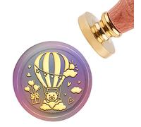 craspire Tampon de Cire à Cacheter Ours Assis sur Un Ballon à Air Chaud Tampon de Cire à Cacheter 30 mm Tête en Laiton Amovible Tampon à Cacheter avec Manche en Bois