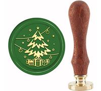 craspire Tampon de Cire à Cacheter pour Sapin de Noël Timbres de Cire à Cacheter Coffret Cadeau Étoiles 30 mm Tête de Tampon en Laiton Amovible Rétro Vintage avec Manche en Bois pour Les Invitations