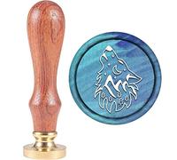 craspire Tampon de Cire Loup Hurlant, Cire à Cacheter Animaux Timbre Bois Rétro Sceau de Cire 25mm Amovible Tête en Laiton Manche en Bois pour la Carte de Voeux D'Enveloppe D'Invitation de Mariage