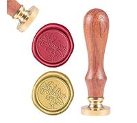 craspire Tampon de Cire, Tampons de Cire à Cacheter Lys Verdâtre Fleur Rétro Bois Tampon Cachet de Cire 25mm Amovible Joint en Laiton Manche en Bois pour Enveloppes Invitations Embellissement