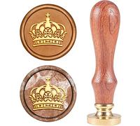 craspire Tampon de Cire Tampons de Cire à Cacheter Motif Couronne Rétro Bois Tampon Cachet de Cire 25mm Amovible Joint en Laiton Manche en Bois pour Enveloppes Invitations