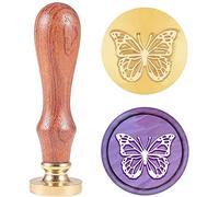 craspire Tampon de Cire, Tampons de Cire à Cacheter Papillon Rétro Bois Tampon Cachet de Cire 25mm Amovible Joint en Laiton Manche en Bois pour Enveloppes Invitations Embellissement de Mariage