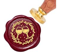 craspire Tampon de Sceau de Cire Cheers 25 mm Verres à Vin Branches D'Olivier Étoiles Tampons de Cire à Cacheter Poignée en Bois de Rose Rétro Tête en Laiton Amovible pour Invitations de Mariage