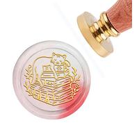 craspire Tampon de Sceau de Cire Sommeil de Chat sur des Livres Tampons de Cire à Cacheter Conte de Fées 30mm Tampon D'Étanchéité à Tête en Laiton Amovible avec Manche en Bois