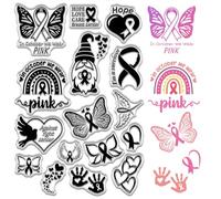 craspire Tampon de Sensibilisation au Cancer du Sein Rose Amour Soin Cœur Papillon Ruban GNOME Tampons en Caoutchouc Réutilisables en Silicone pour la Fabrication de Cartes Bricolage Scrapbooking