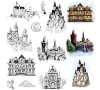 CRASPIRE Tampon en Caoutchouc Transparent avec Paysage de Château Vintage, Conte de Fées, Aigle de Montagne, Sceaux en Silicone Transparents Rétro pour Journalisation, Fabrication de Cartes, Bricolage