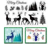 craspire Tampon Transparent de Noël Wapiti Gui Pommes de Pin Flocon de Neige Cerf Tampon en Silicone Sceau Tampons en Caoutchouc Transparent pour la Fabrication de Cartes de Noël Décoration Bricolage