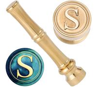 craspire Tampons de Cire à Cacheter Alphabet Lettre S Tampons de Cire à Cacheter 15mm Mini Initiales Têtes Amovibles en Laiton Doré Poignée en Métal Bambou pour Enveloppe Invitation Embellissement