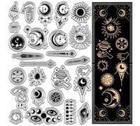 craspire Tampons de Phases de Lune Tampons Transparents de Divination Soleil Magie Main Yeux Épée Flèche Étoile Planète Astrolabe Tampons en Silicone Transparents Réutilisables pour Halloween
