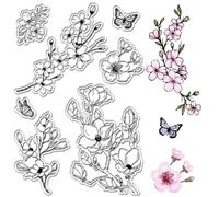 Craspire Tampons en Caoutchouc Transparent Papillon Fleur de Cerisier Fleurs de Printemps Floral Tampon en Silicone Transparent Réutilisable Sceaux Vintage pour Journalisation Fabrication de Cartes