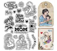 CRASPIRE Tampons en Caoutchouc Transparents Happy Mother'S Day Love Mom Flowers Vintage Réutilisables en Silicone Transparent pour la Fabrication de Cartes, Journal, Scrapbooking Album Photo Décoratif