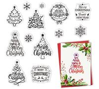 craspire Tampons Transparents de Noël Sapin de Noël Mots de Voeux Happy New Year Timbre en Silicone Transparent Tampons en Silicone pour la Fabrication de Cartes de Noël Décoration DIY Scrapbooking