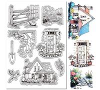 craspire Tampons Transparents en Caoutchouc pour Maison de Ferme Clôture Aigle Arbre Fleur Plantes Rétro Arrière Plan Réutilisable Cachet Postal Tampon en Silicone Transparent pour Journal Intime