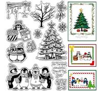 craspire Tampons Transparents en Caoutchouc pour Sapin de Noël Pingouin Flocons de Neige Cloche Bonhomme en Pain D'Épices Boîte Joints en Silicone Transparents Gaufrage pour Journal Intime