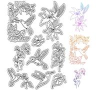 craspire Tampons Transparents en Forme de Colibri, Fleur, Plante, Arrière-Plan Réutilisable, Cachet Postal en Silicone Transparent pour Journalisation, Fabrication de Cartes, Décoration, Bricolage